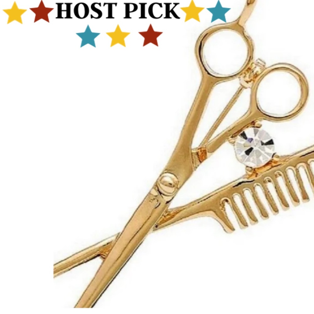 Small Scissors & Comb Rhinestone Brooch Pin Back - Brand New and Sealed